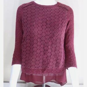 Lucky Brand Burgundy Knit Crochet Lace Sheer Split Back XS